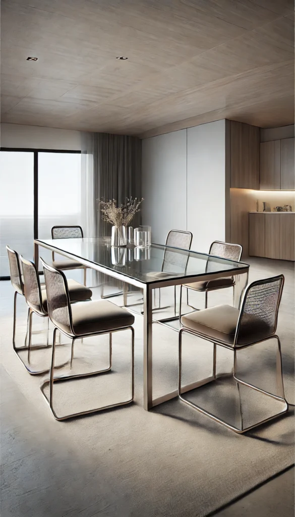 Modern Glass Dining Table Sets with Metal Legs